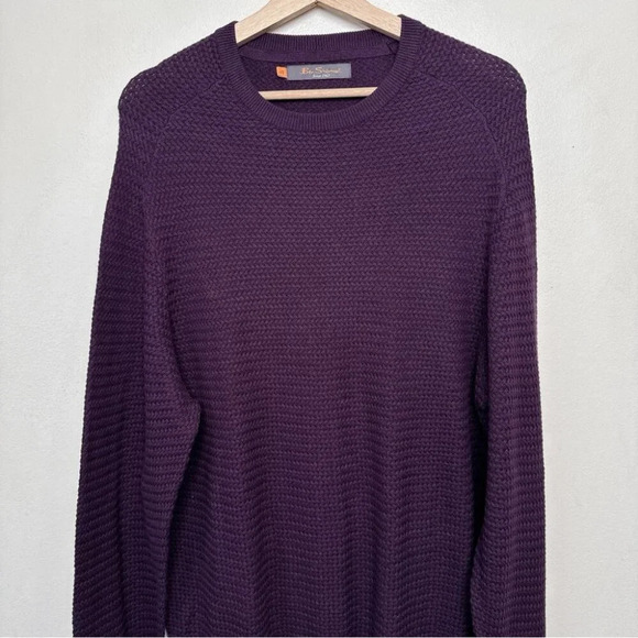 Ben  Sherman Mens Large Crew Neck Textured Cotton Purple Pullover - Picture 2 of 14